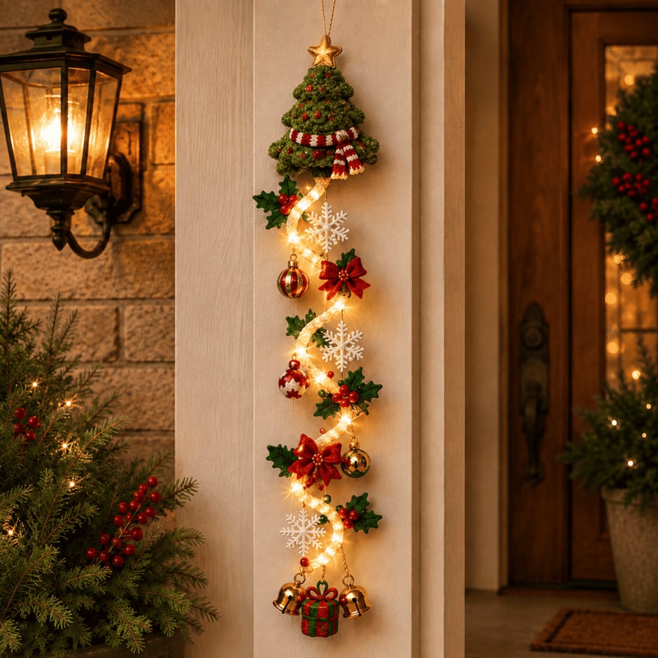 MerryCascade™ Leuchtender Weihnachts-Türhänger | Warmer Lichterglanz & Festliche Eingangsd ekoration