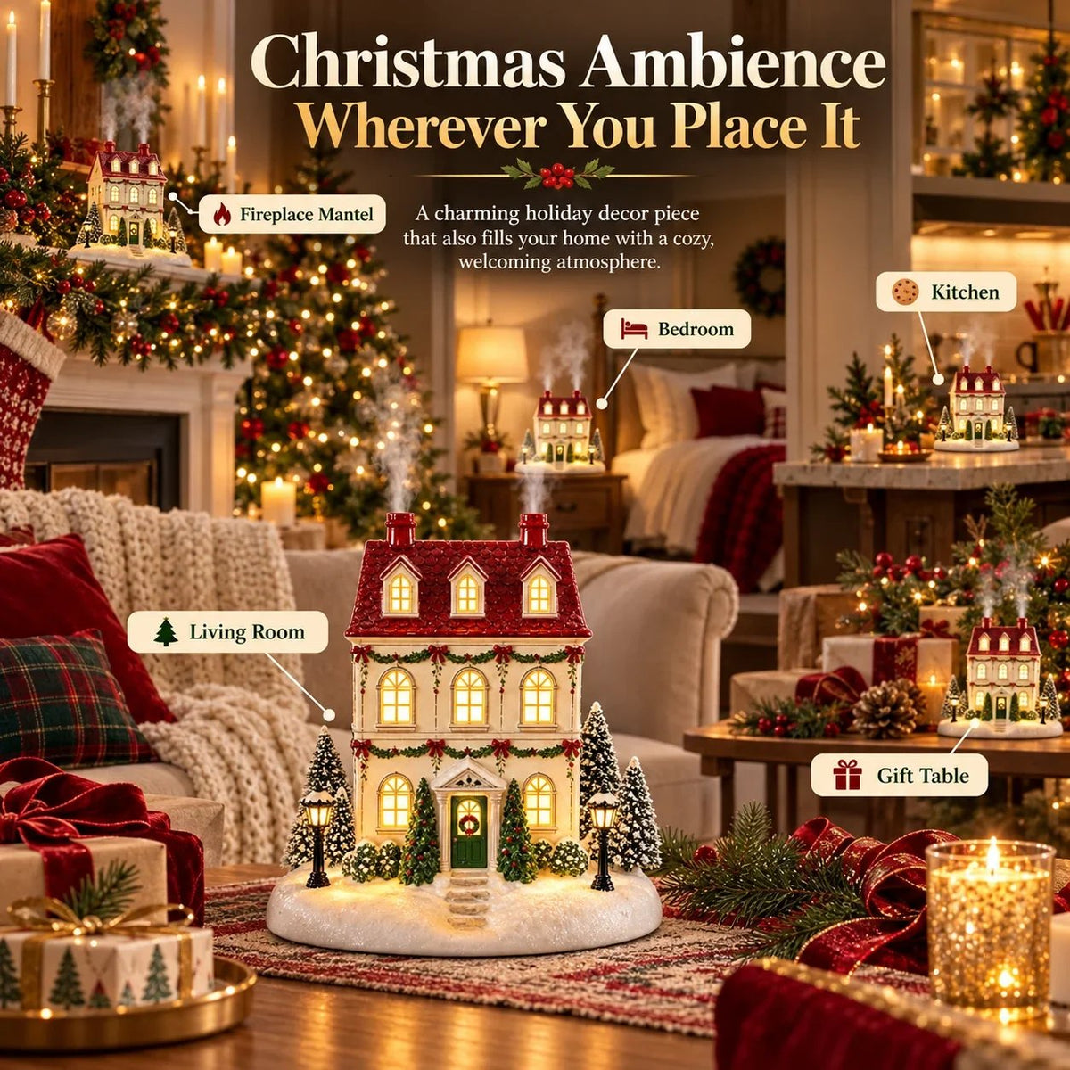 MistelGlow™ Weihnachtshaus-Diffusor | Festliches Licht & sanfter Nebel