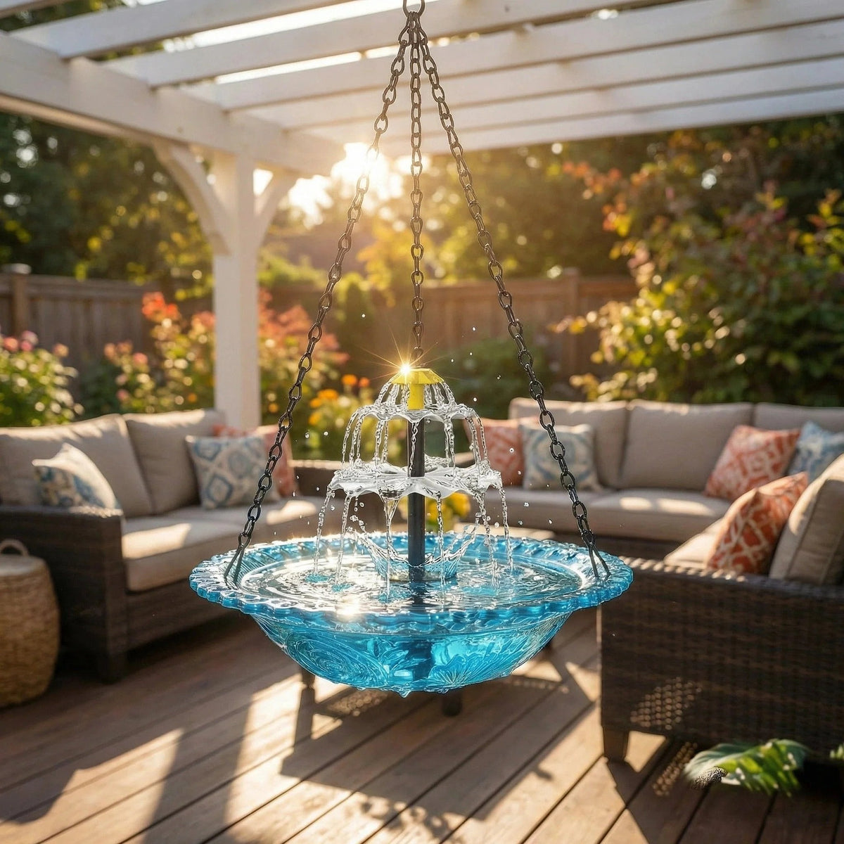 Birdora™ Solar-Kaskaden-Hängebad für Vögel | Entspannende Gartenatmosphäre