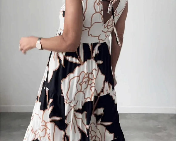 Bedrucktes schulterfreies Kleid