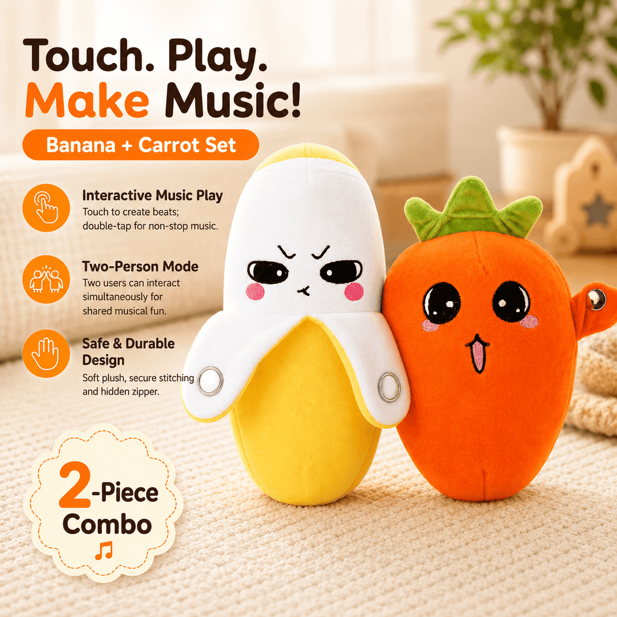 MeloJoy™ Interaktives Musik-Plüschtier | Berührungsgesteuerter Spielspaß für Kinder
