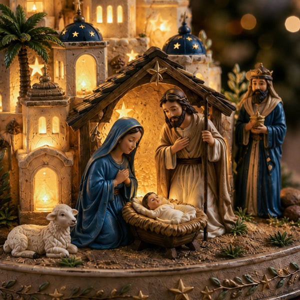 Nativora™ Bethlehem Krippenkirchturm mit Beleuchtung | Festliche Weihnachtsatmosphäre