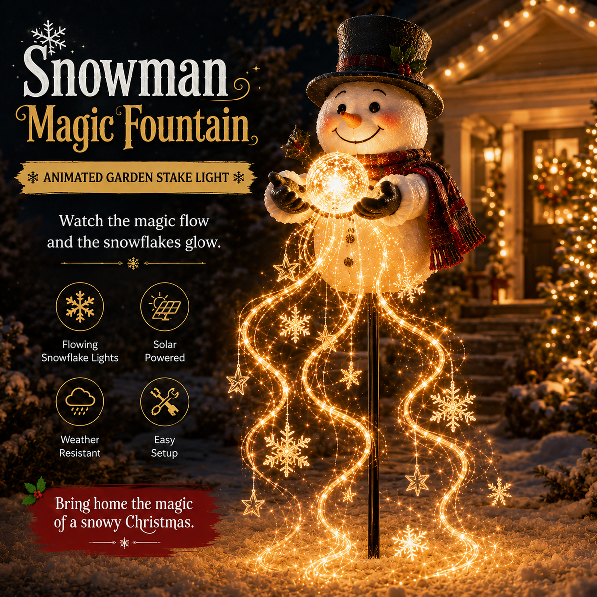 SnowLumi™ Solar-Schneemann-Gartenleuchte | Magischer Schneeflocken-Lichteffekt & Weihnachtszauber