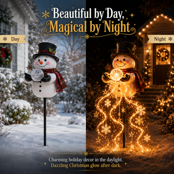 SnowLumi™ Solar-Schneemann-Gartenleuchte | Magischer Schneeflocken-Lichteffekt & Weihnachtszauber
