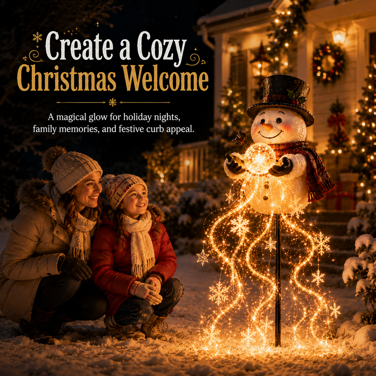 SnowLumi™ Solar-Schneemann-Gartenleuchte | Magischer Schneeflocken-Lichteffekt & Weihnachtszauber