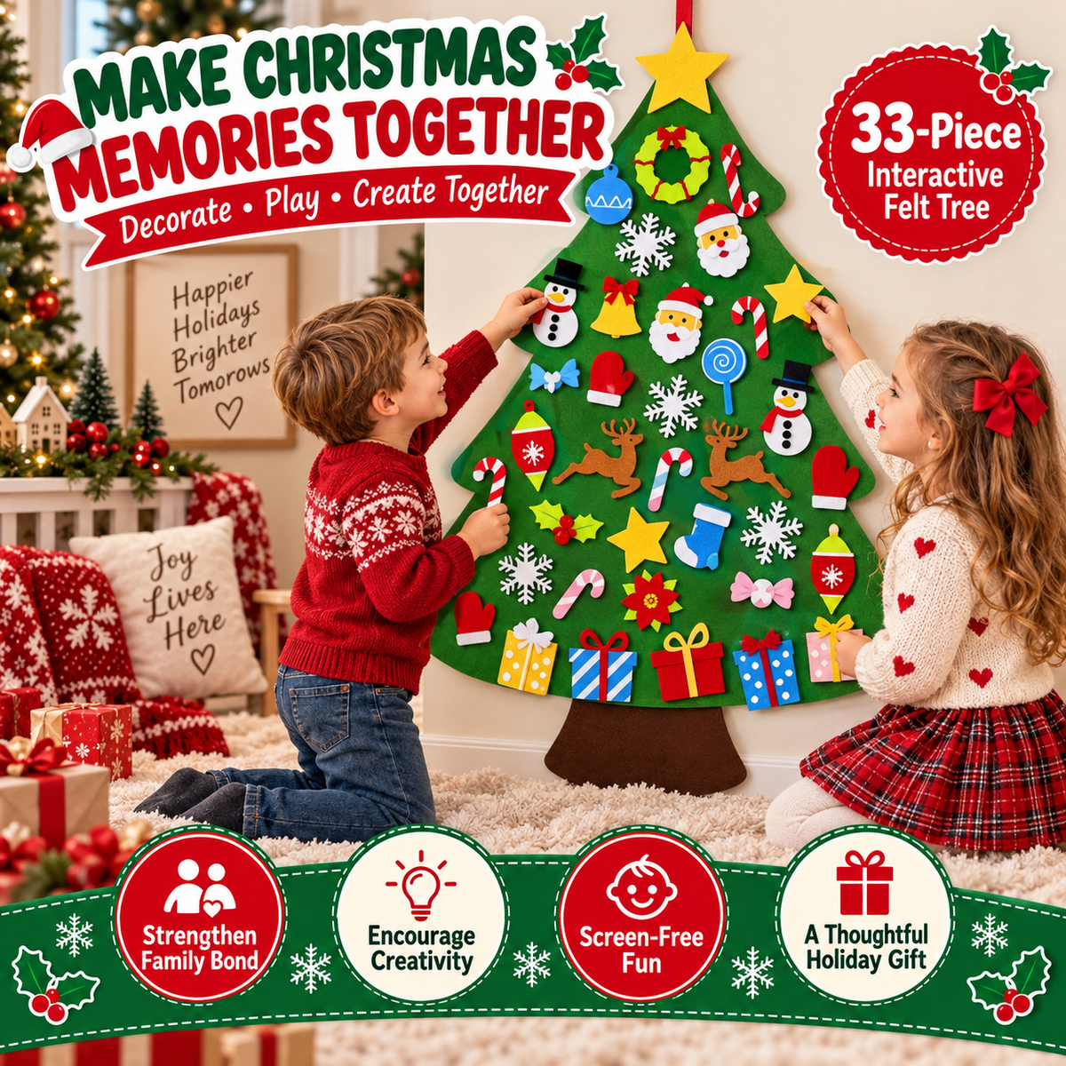 WonderTree™ Filz-Weihnachtsbaum-Set | Kreativer, bildschirmfreier Weihnachtsspass für Kinder