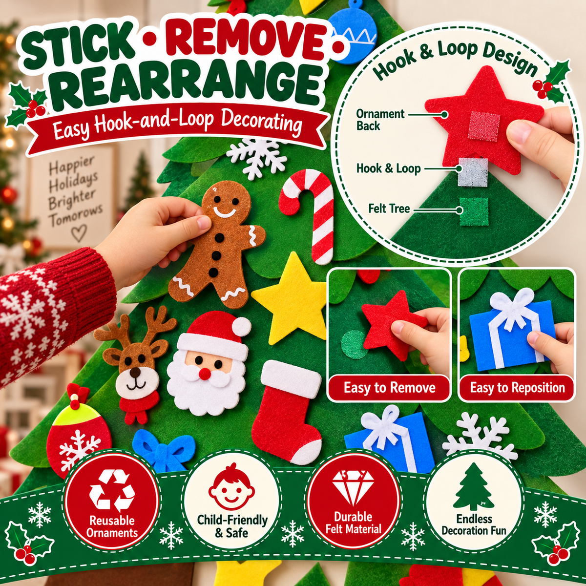 WonderTree™ Filz-Weihnachtsbaum-Set | Kreativer, bildschirmfreier Weihnachtsspass für Kinder