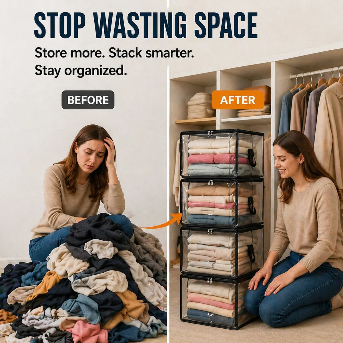 Storeva™ 3er-Set Aufbewahrungsboxen | Transparente Aufbewahrung & platzsparende Ordnung