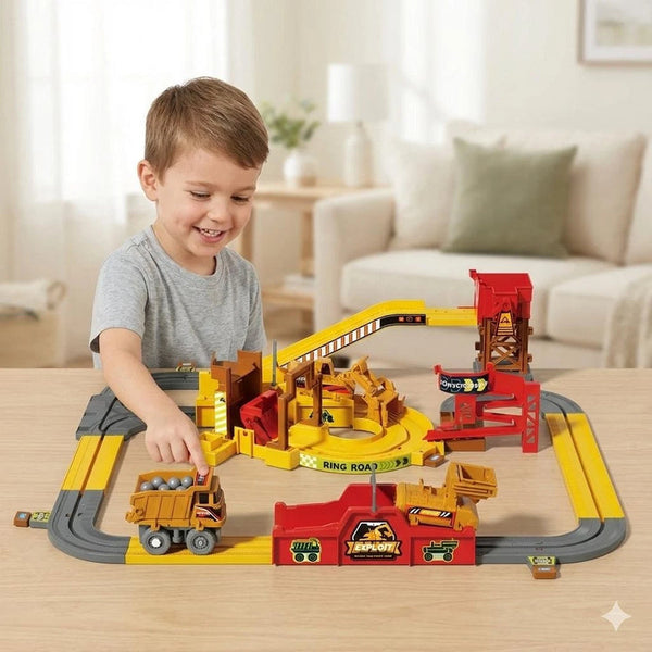 RockRunner™ Baustellen-Spielset – Motorisierter Kipper, Förderband & flexible Strecke