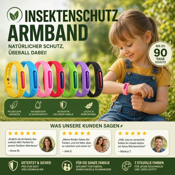 1+1 GRATIS | BugGuard™ - Wiederverwendbares Mückenschutzarmband für Outdoor, Camping & Reisen