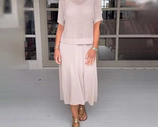 Zweiteiliges Sommer-Strickkleid-Set für Damen