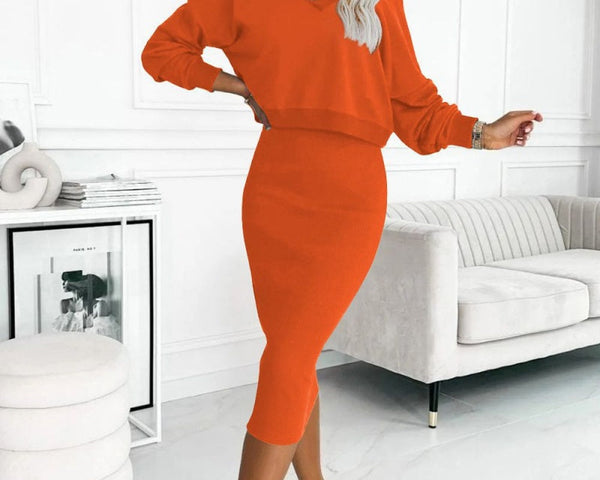 2-Teiliges Damen Set - Stilvolles Kleid & Bequemer Pullover für Jeden Anlass