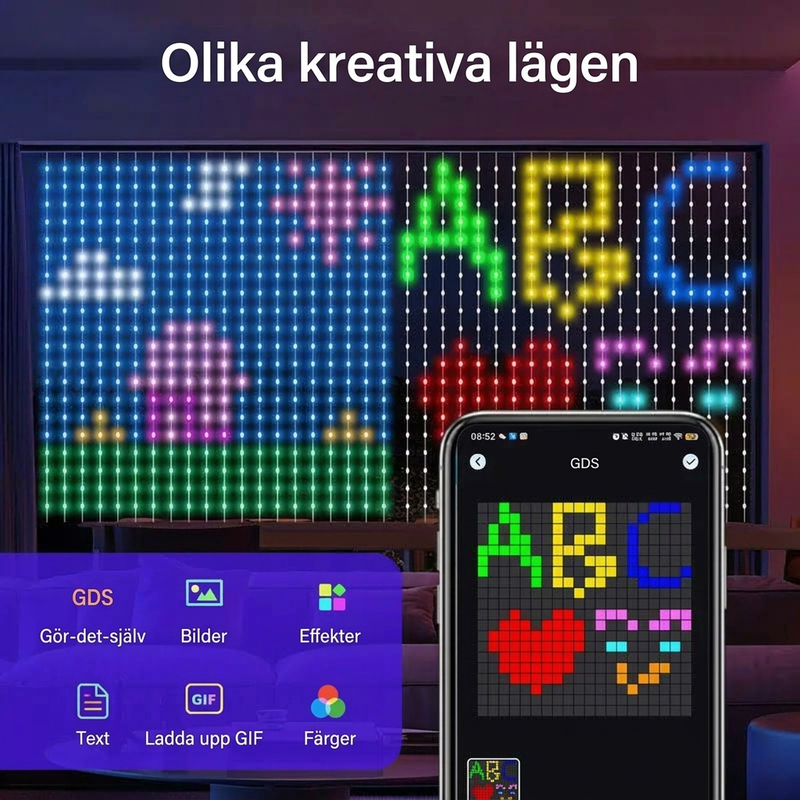 LumiVexa™ LED-Vorhang-Lichterkette | Individuelle Lichtshows per App