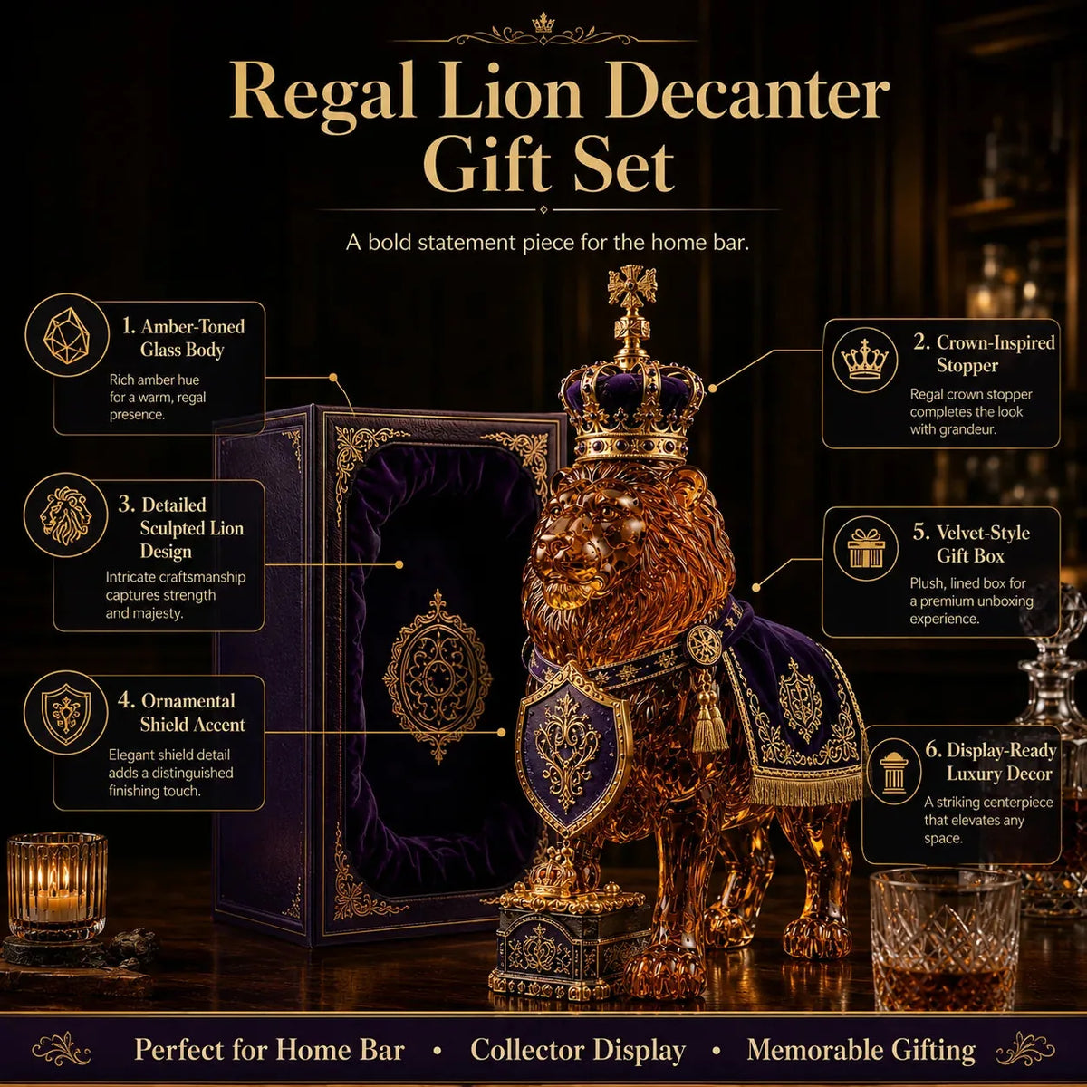 RegalLion™ Glas-Whisky-Dekanter | Königliches Löwen-Design & stilvolle Hausbar-Deko