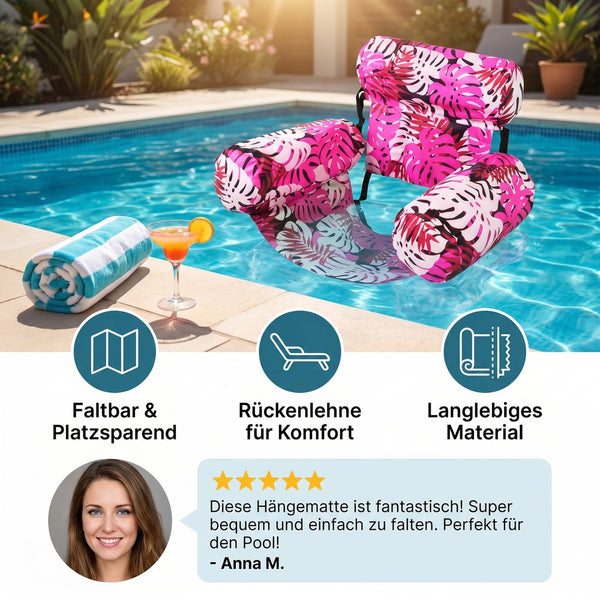 FloatNest™ | Aufblasbare Pool-Hängematte mit komfortabler Rückenlehne