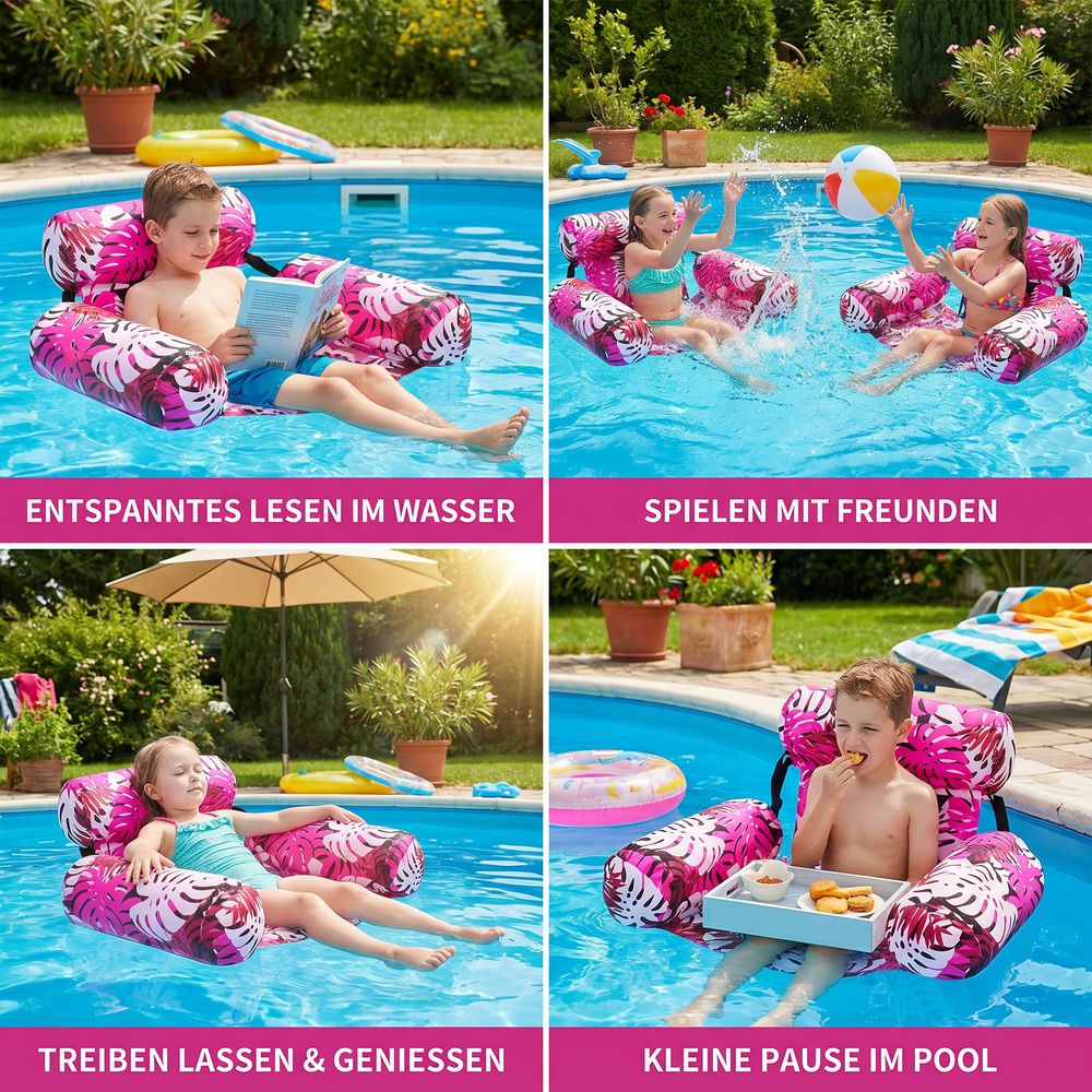 FloatNest™ | Aufblasbare Pool-Hängematte mit komfortabler Rückenlehne