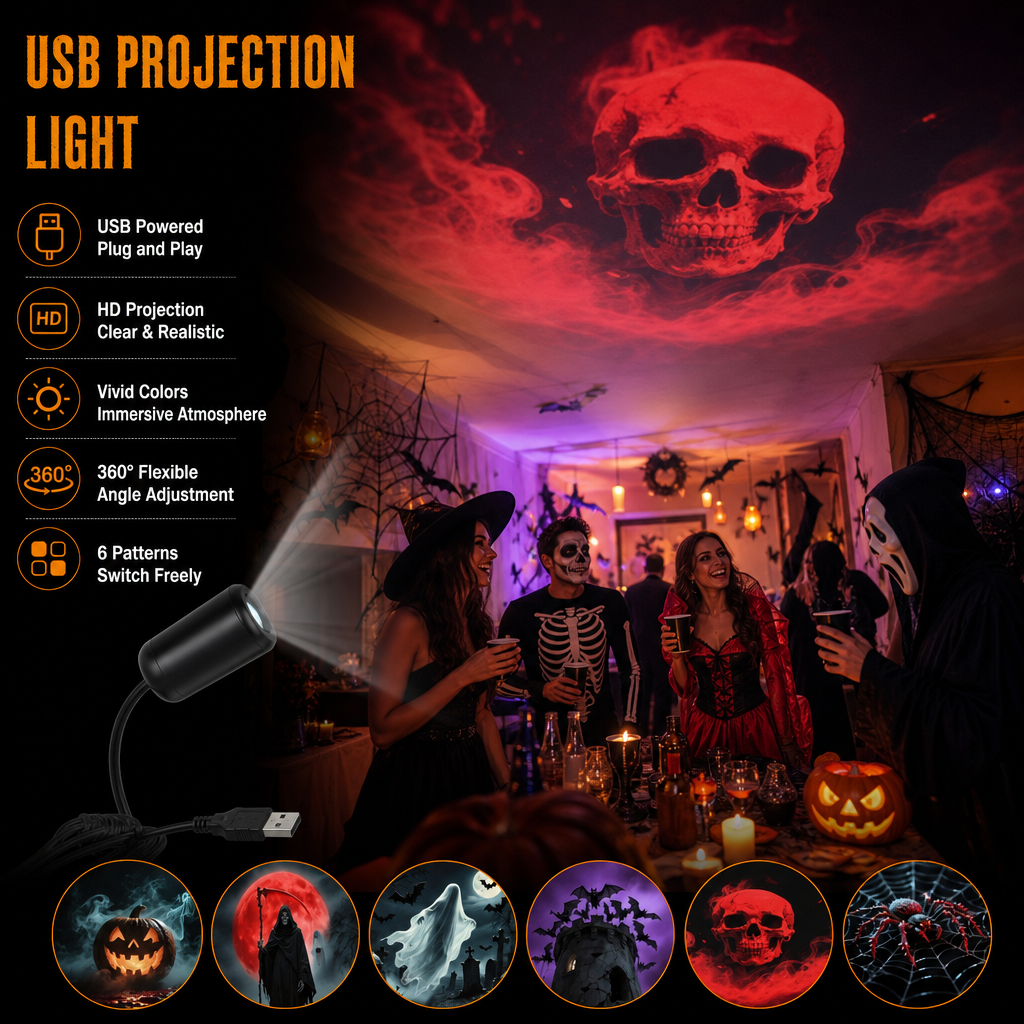 SpookLume™ HD Halloween-Projektor – 6 Gruselige Motive für Sofortige Halloween-Atmosphäre